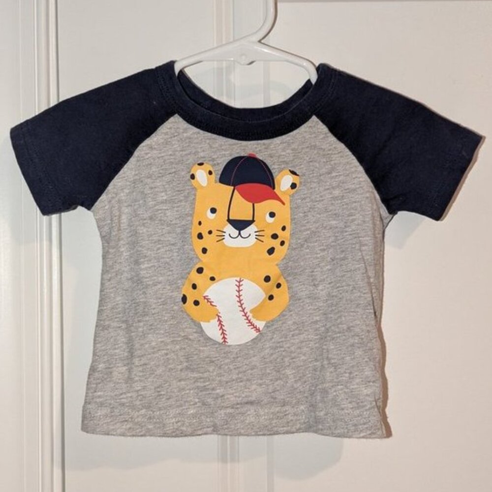 *3 FOR $9* Carter's Leopard Baseball Player Hat Short Sleeve Tee Top Shirt 9M - Picture 1 of 2